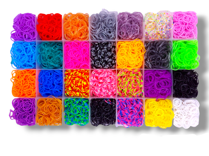 Набір резинок для плетіння браслетів Fashion loom bands set 12000 шт великий набір для творчості в кейсі-органайзері на 28 комірок з рогатками та гачками