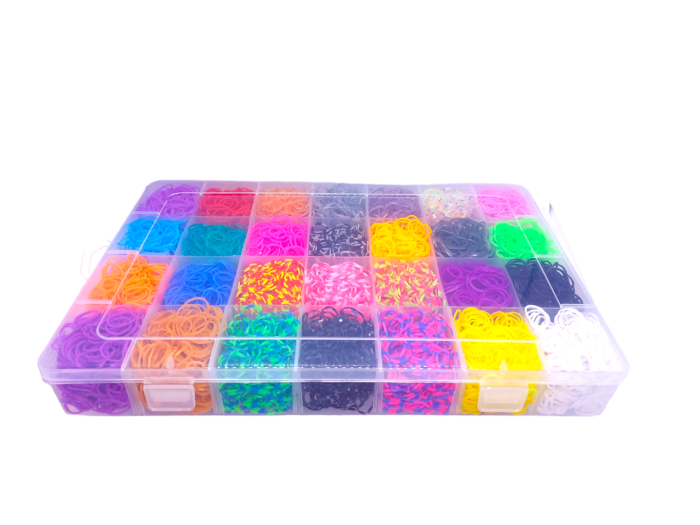 Набір резинок для плетіння браслетів Fashion loom bands set 12000 шт великий набір для творчості в кейсі-органайзері на 28 комірок з рогатками та гачками