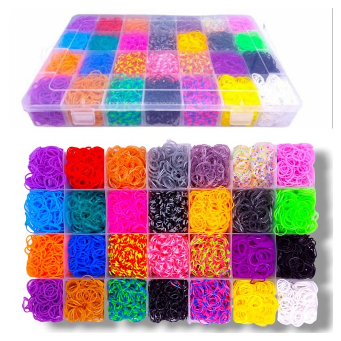 Набір резинок для плетіння браслетів Fashion loom bands set 12000 шт великий набір для творчості в кейсі-органайзері на 28 комірок з рогатками та гачками