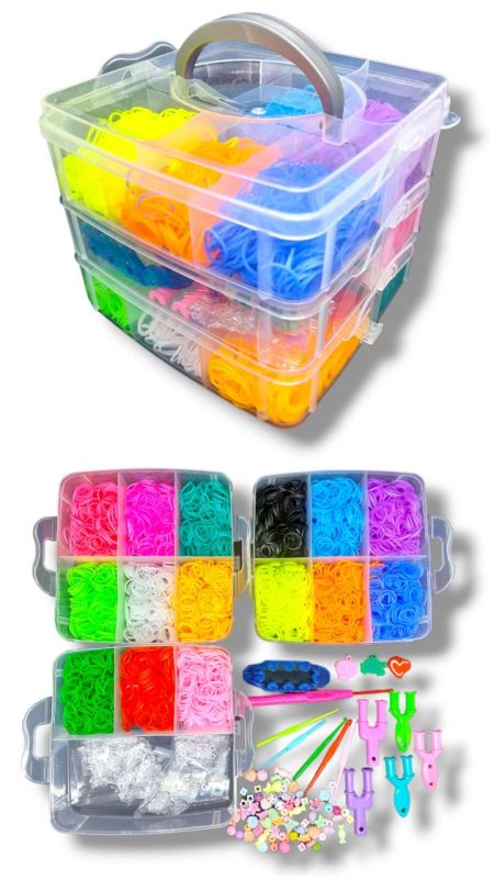 Набір резинок для плетіння браслетів Fashion loom bands Euro 5000 шт великий 3-ярусний набір для творчості з металевим гачком, міні-верстатом та намистинами