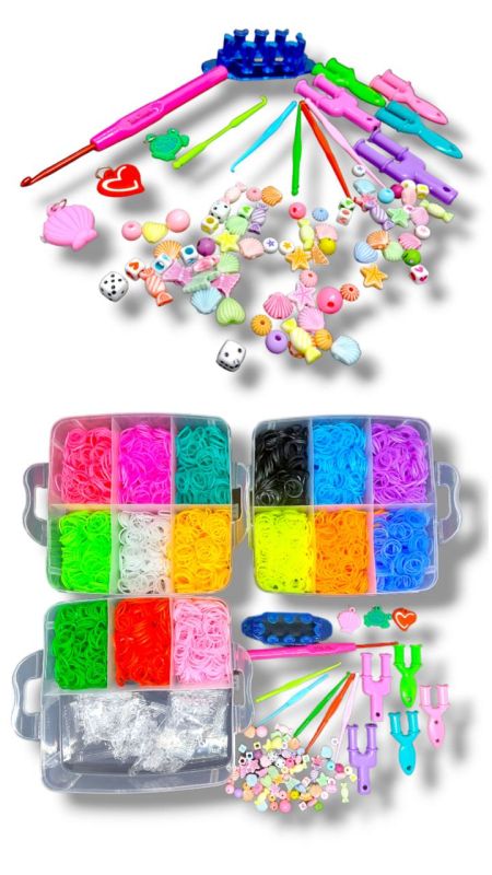 Набір резинок для плетіння браслетів Fashion loom bands Euro 5000 шт великий 3-ярусний набір для творчості з металевим гачком, міні-верстатом та намистинами
