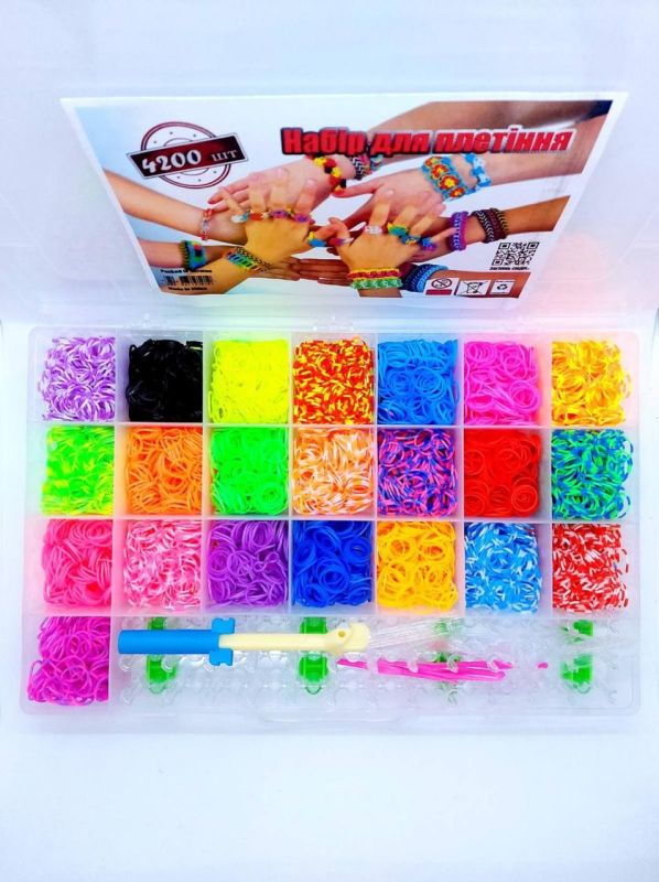 Набір резинок для плетіння браслетів Loom Bands 4200 шт великий набір для дитячої творчості в кейсі з розбірним верстатом, гачками та аксесуарами