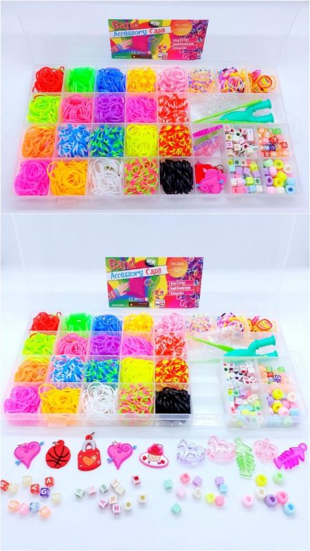 Набір резинок для плетіння браслетів Loom Bands 1200 шт компактний набір для дитячої творчості в кейсі 23 кольори з гачками, рогатками та намистинами