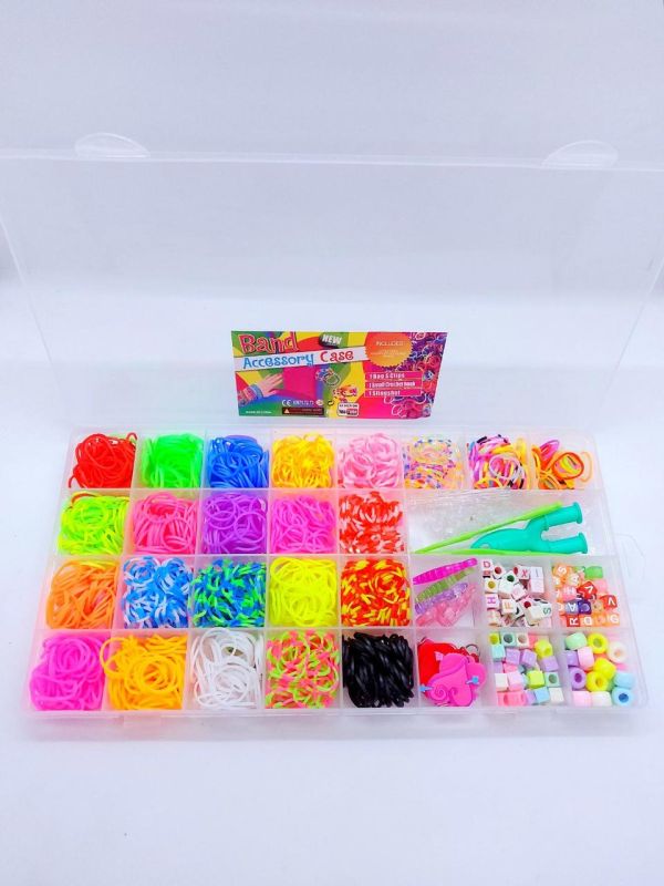 Набір резинок для плетіння браслетів Loom Bands 1200 шт компактний набір для дитячої творчості в кейсі 23 кольори з гачками, рогатками та намистинами