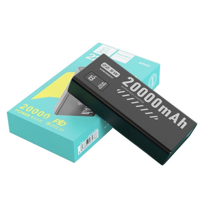 Повербанк DENMEN DP45 20000 мАч 22.5W — внешний аккумулятор Li-Polymer с LED-дисплеем и быстрой зарядкой PD/QC (2×USB, 1×Type-C, черный)