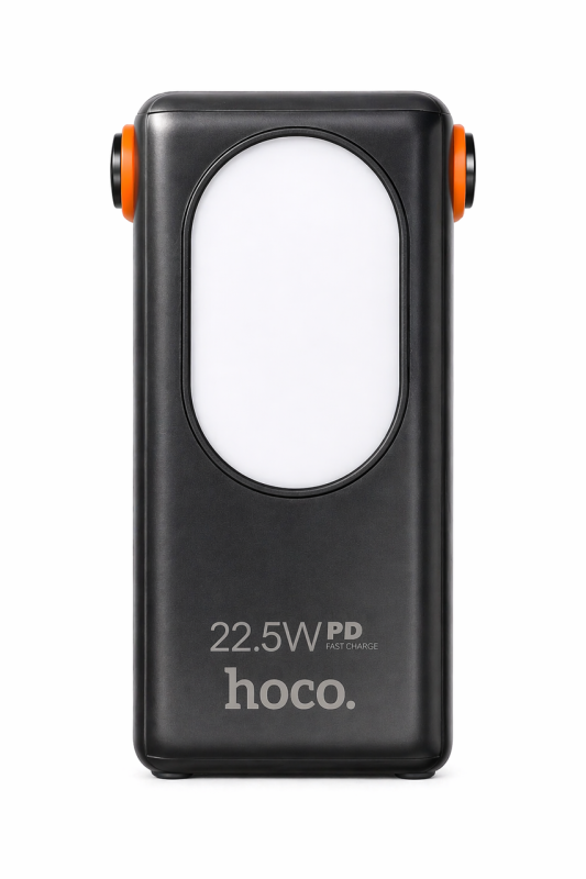 Повербанк HOCO J98A 30000mAh 22.5W — мощный внешний аккумулятор Li-Pol с LED-дисплеем, фонариком и встроенными кабелями 4в1 (2×USB, 2×Type-C)
