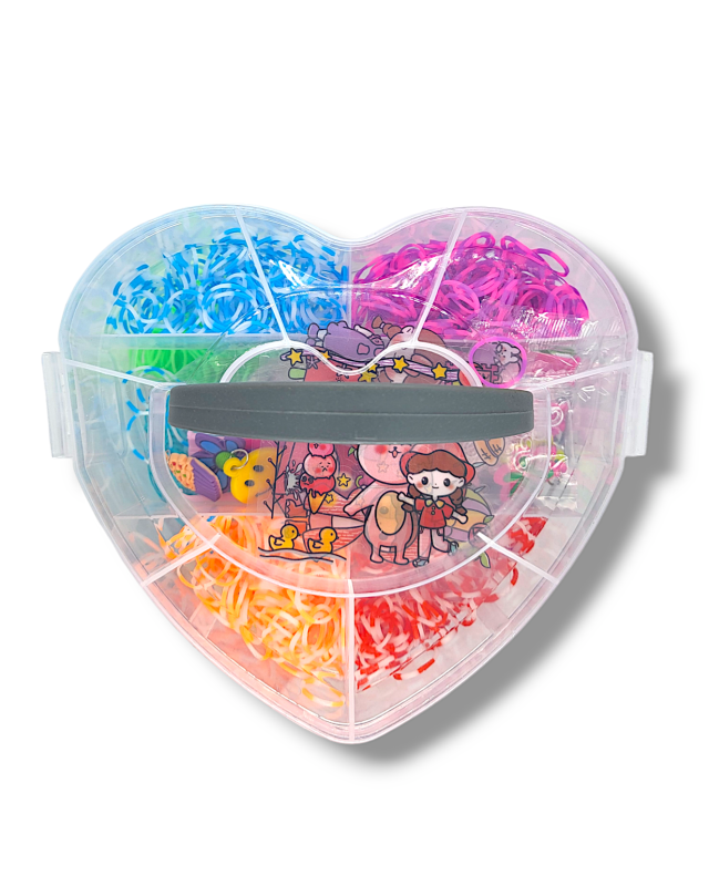 Великий набір для дитячої творчості та плетіння з гумок Loom Bands 4000 шт. 3-ярусний пластиковий кейс у формі серця з аксесуарами для створення браслетів і прикрас
