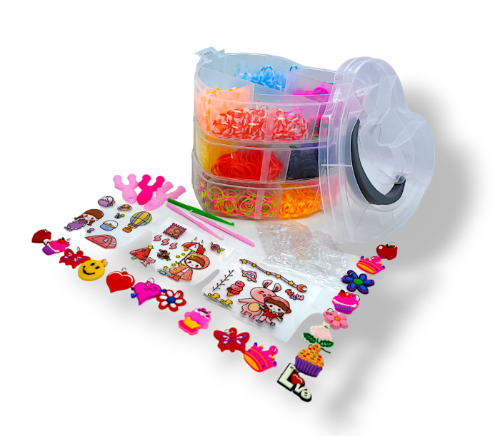 Великий набір для дитячої творчості та плетіння з гумок Loom Bands 4000 шт. 3-ярусний пластиковий кейс у формі серця з аксесуарами для створення браслетів і прикрас