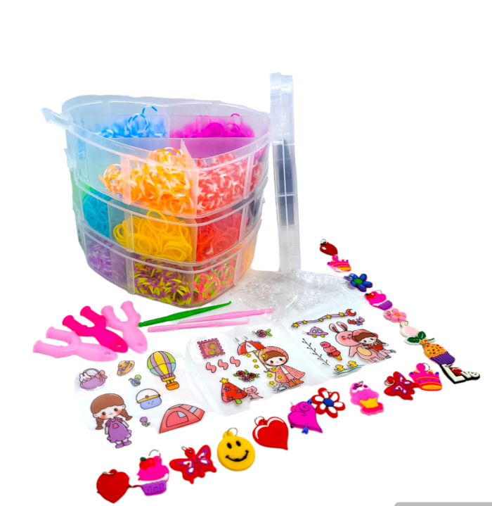 Великий набір для дитячої творчості та плетіння з гумок Loom Bands 4000 шт. 3-ярусний пластиковий кейс у формі серця з аксесуарами для створення браслетів і прикрас
