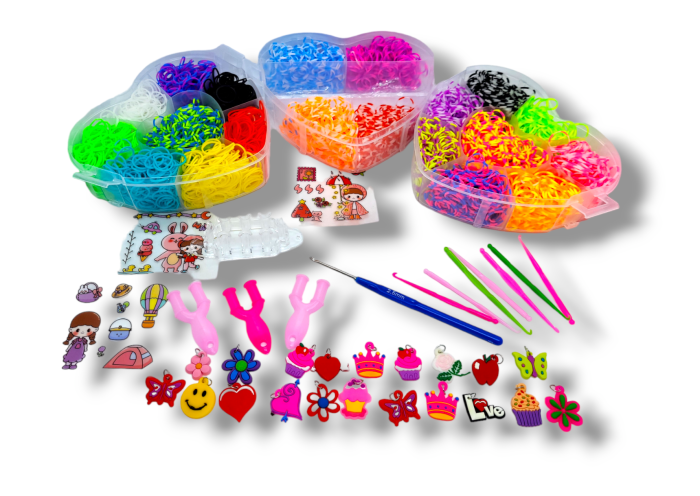 Великий набір для дитячої творчості та плетіння з гумок Loom Bands 6500 шт. 3-ярусний пластиковий кейс у формі серця з металевим гачком, верстатом та аксесуарами