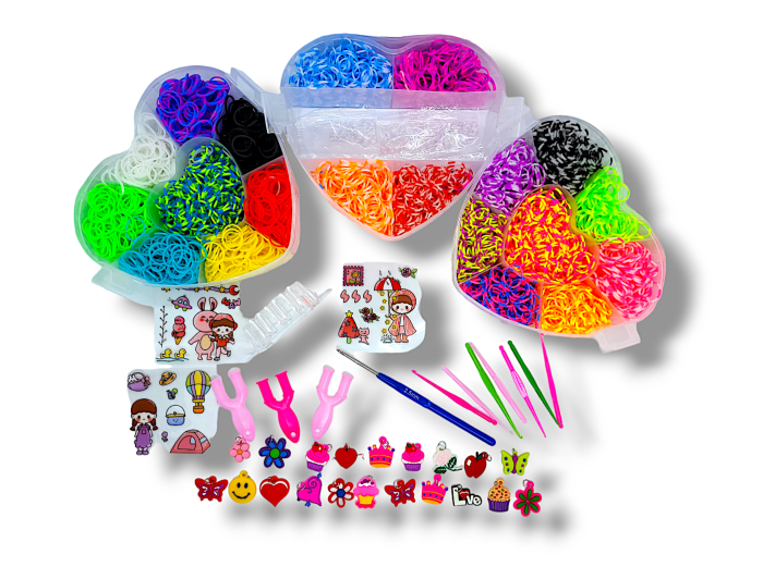 Великий набір для дитячої творчості та плетіння з гумок Loom Bands 6500 шт. 3-ярусний пластиковий кейс у формі серця з металевим гачком, верстатом та аксесуарами