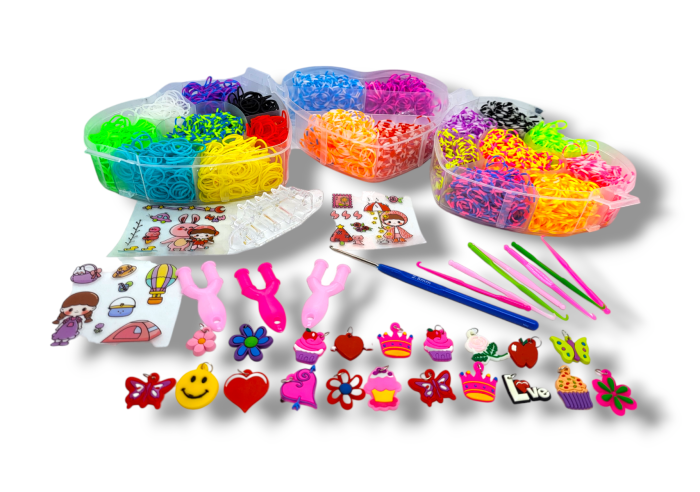 Великий набір для дитячої творчості та плетіння з гумок Loom Bands 6500 шт. 3-ярусний пластиковий кейс у формі серця з металевим гачком, верстатом та аксесуарами