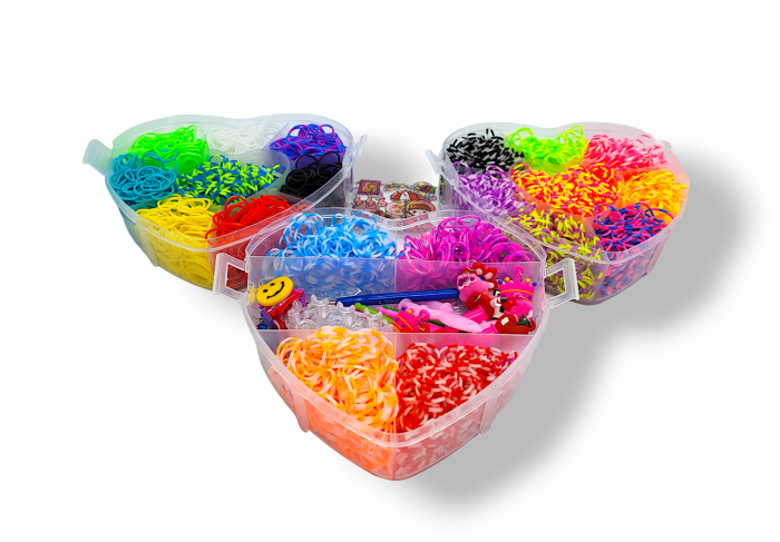 Великий набір для дитячої творчості та плетіння з гумок Loom Bands 6500 шт. 3-ярусний пластиковий кейс у формі серця з металевим гачком, верстатом та аксесуарами